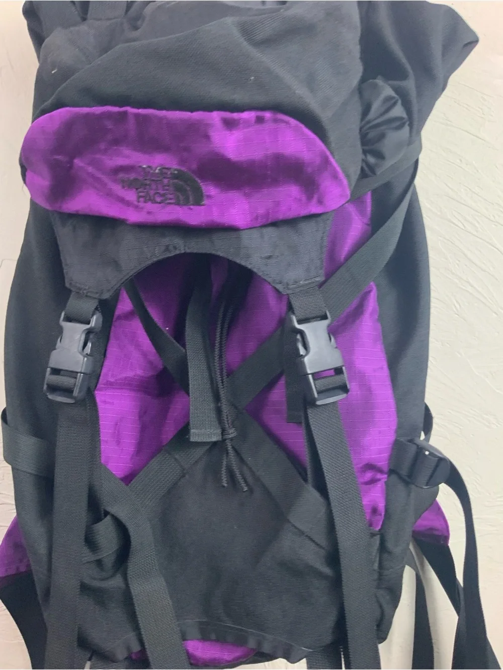 The North Face Backpack Vintage Purple Black Pack Rucksack Hiking Camping Large